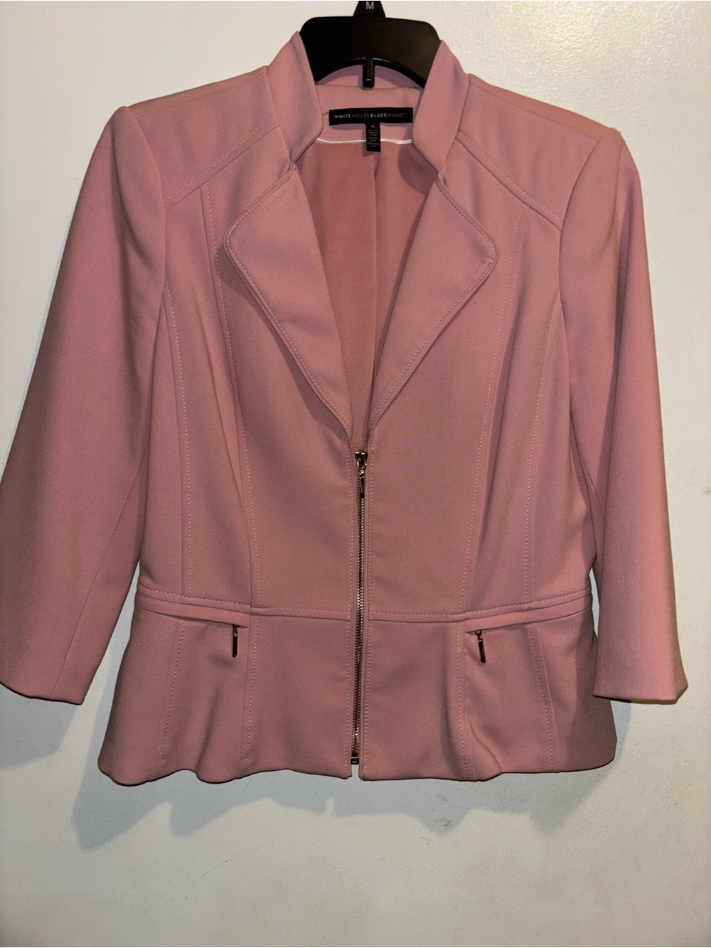 Withe House Black Market Blush Pink Zip-Front Peplum Blazer